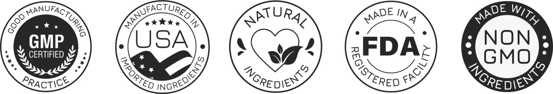 GMP Certified, Made in USA, Natural Ingredients, FDA Registered, Non-GMO